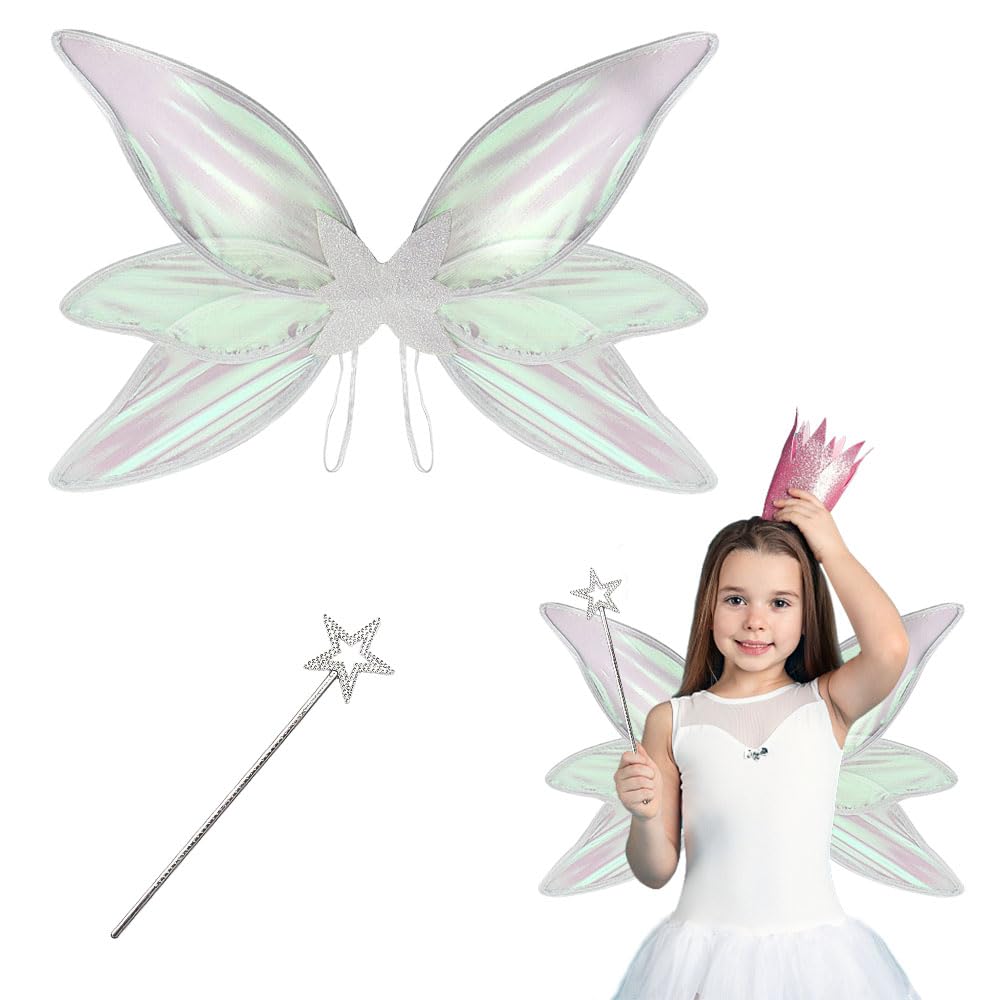Fairy Angel Wings with Star Magic Wand for Girls Women Kids Costume Accessories Halloween Party Cosplay Supplies