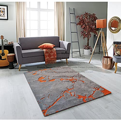 Image of Cracks Carpet for Living Room Size 5x7 Feet (150x210 cm) Color Grey Orange