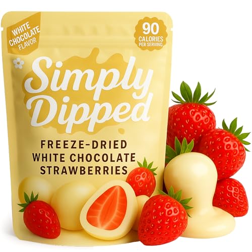 Simply Dipped Freeze Dried Strawberries White Chocolate Covered | Delicious Frozen Fruit | Sharing Size - 6 Ounce Bag