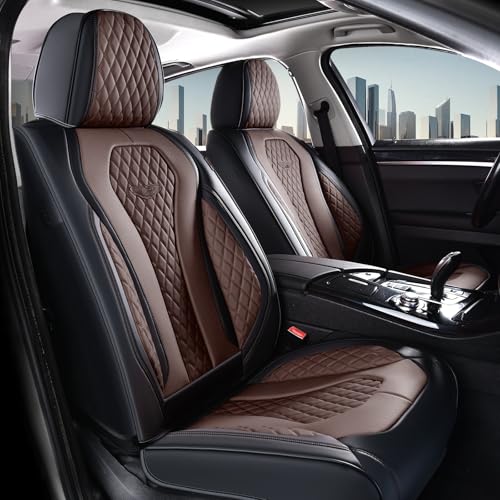 Image of Coverado Car Seat Covers, Seat Covers Front Seats, Coffee Car Seat Cover, Waterproof Car Seat Covers, Car Seat Cushion, Front Leather Seat Protector Fit for Most Cars