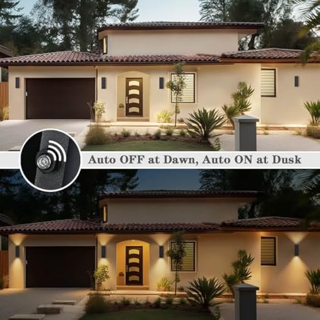 SHIMR Dusk to Dawn Outdoor Lighting 2 Pack, Modern Exterior Lighting Fixtures Wall Mount with E26 Base, Aluminum Anti-Rust Outdoor Sconce Lights Up and Down Outside Lights for House Porch Garage