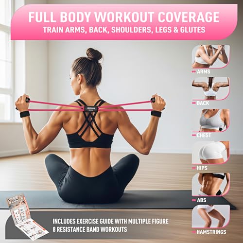Image of Figure 8 Resistance Bands for Arm, Back - 3-Level Latex Heavy Exercise Bands with Handles for Strength Training, Full Body Workout, Physical Therapy, Pilates, Yoga, Home Gym Equipment for Women