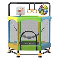 60\" Trampoline for Kids, Twinkoo 5FT Fortified Toddler Trampolines with Anti-Rollover Bottom, Indoor/Outdoor Toddler Trampoline with Safety Enclosure, Adjustable Gymnastics Bars, Basketball Hoop