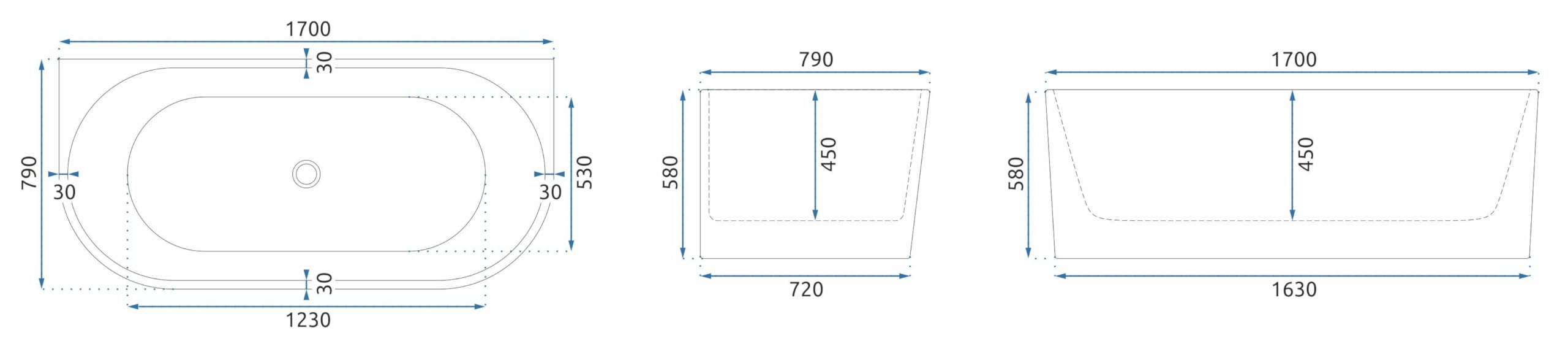 Rea Veneta 170cm Wanna Akrylowa Przyścienna Biały, pojemność wynosi 305 litrów - 170X79X58CM