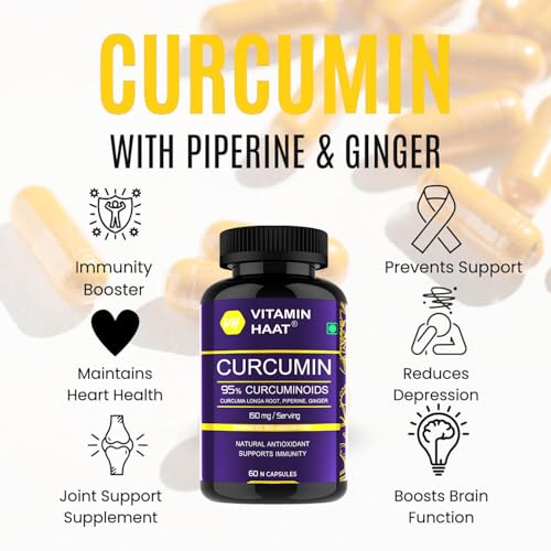 Image of Curcumin with Piperine & 95% Curcuminoids | Anti Inflammatory Supplement for Adults | With Curcuma Longa [ Turmeric ] & Ginger 1510mg | 100% Natural Curcuminoids - 60 Caps (Pack of 2) by VitaminHaat