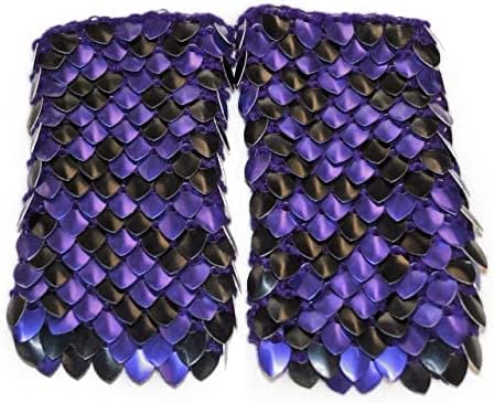 Fingerless Gloves of Knitted Scale Armor in Purple and Black