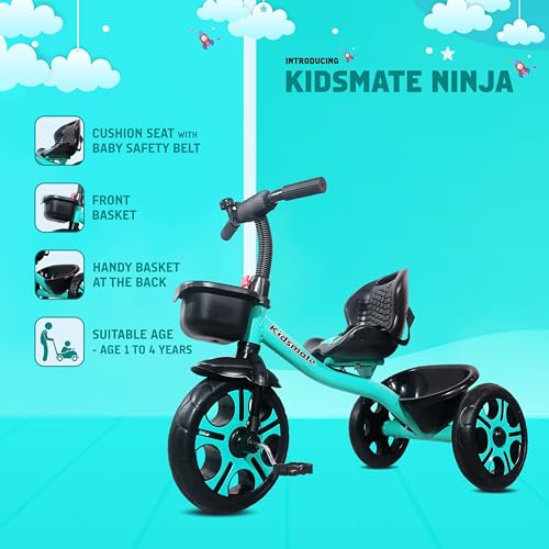 Kidsmate Ninja Plug N Play Durable Kids/Baby Tricycle, Safe & Secure, Storage Basket, Cushion Seat and Seat Belt for 12 Months to 48 Months Boys/Girls/Carrying Capacity Upto 30 Kgs (Sea Green) - Image 8