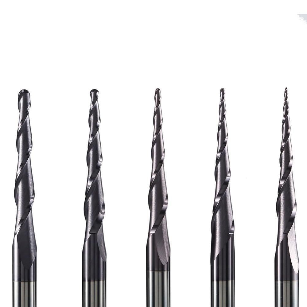 Fresa de extremo de carburo sólido de tungsteno, vástago de 4mm, 6mm y 8mm, punta de bola, fresas de extremo cónico, fresa cónica CNC for madera y Metal(R1.0-47-D8-TiAlN)