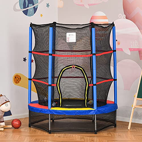 HOMCOM Trampoline pour Enfant Ø 1,40 x 1,60H m Filet de sécurité Porte zipée 6 poteaux rembourrés Inclus Charge Max. 45 kg – Image 3