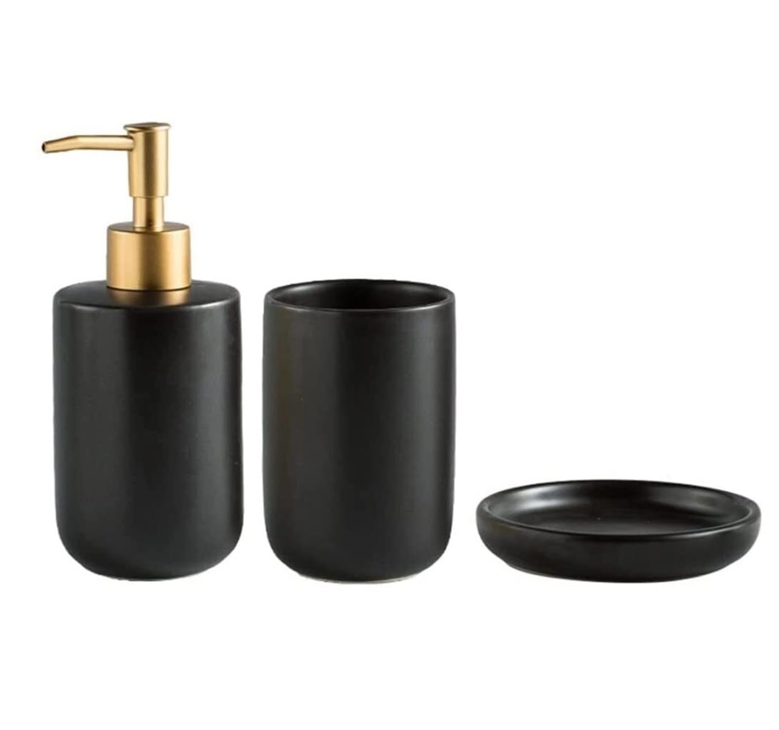 Set di accessori per il bagno Dispenser di sapone in ceramica con bicchiere e decorazione moderna in tinta unita Arredamento per gli affittuari(White,3 pieces)
