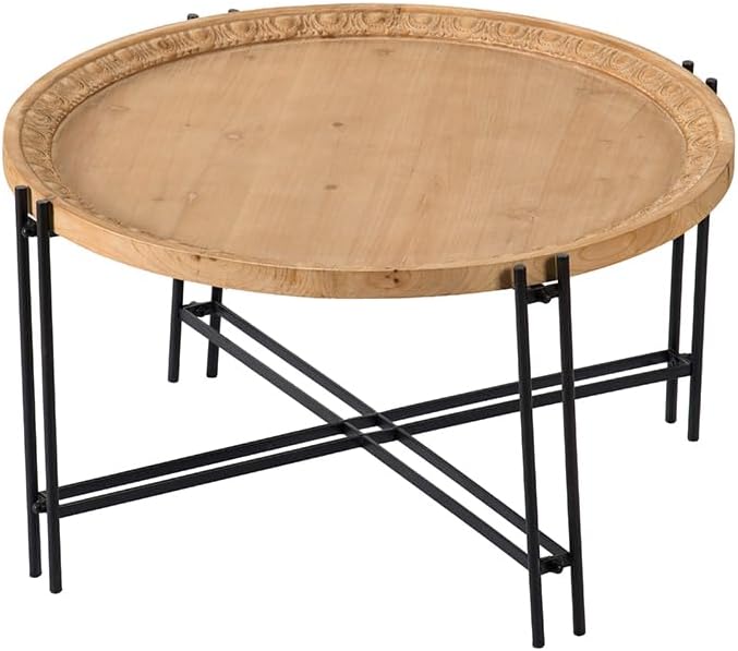A&B Home Mesa auxiliar redonda  Mesa SOFE de madera con marco de metal duradero, mesa auxiliar de granja para sala de estar, 32 x 18 pulgadas de