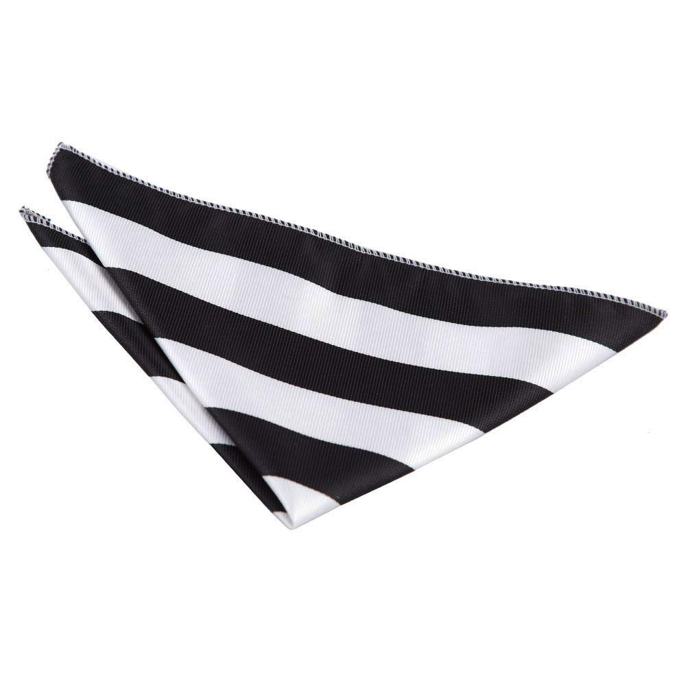 DQT Men Black Solid Plain Stripe Floral Paisley Polka Dot Tartan Pocket Square - Stripe Black & White