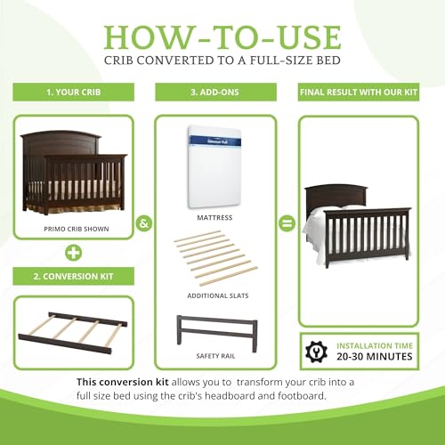 Image of Full-Size Conversion Kit Bed Rails for Dolce Babi Convertible Cribs - Solid Wood Rail - Toddler and Adult Bed Rail for Full-Size Beds - Essential Nursery & Baby Furniture (Espresso)