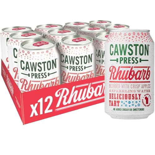 Cawston Press Sparkling Rhubarb Fizzy Drink Blended With Sparkling Water and Pressed Apple Juice (330ml x 12 cans) | Gluten Free – Vegan – No Added Sugar