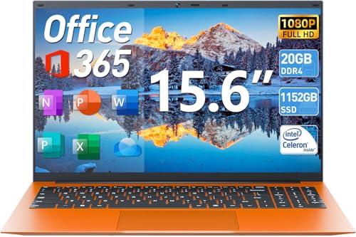 Image of 15.6 Inch Laptops, Laptop Computers with 20GB RAM 128GB EMMC+1024GB SSD, Celeron N5095 Quad-Core(Up to 2.9GHz), Portable Notebook, 11 Home, 7000mAh, WiFi 6, USB 3.2, HDMI, Type-C(Orange)