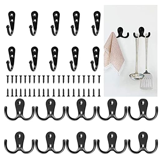 Ganchos percheros Vintage, Powmag 20 Piezas Armario Estilo Retro , para pared con tornillos Perchero resistente para pared, Pared de Cocina Colgadores de Puerta Organizador Negro