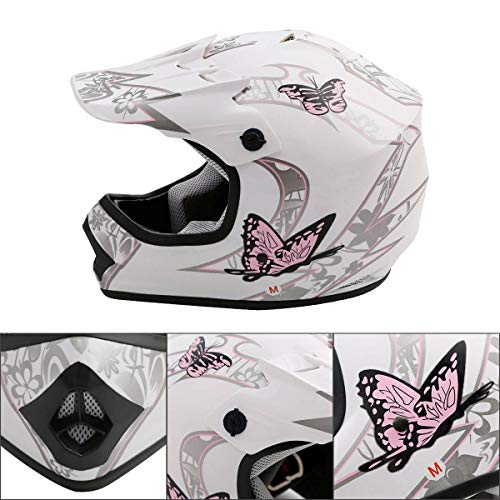 Slmoto Dot Youth & Kids Motocross Offroad Street Helmet Pink Butterfly Motorcycle Youth Helmet Dirt Bike Motocross Atv Helmet+Goggles+Gloves Large #TOP4