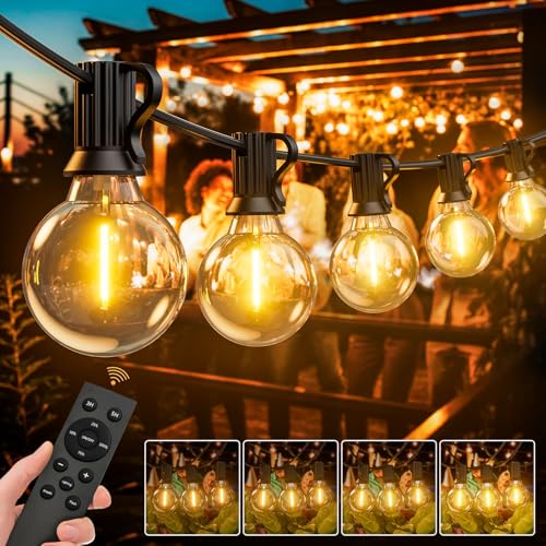 LUCUHM 30M 100FT Festoon Lights Outdoor with Remote LED Garden String Festoon Lights Mains Powered Dimmable Garden Light Outdoor Waterproof with Timer for Patio Gazebo Balcony Outside