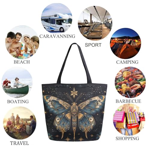Fairy Ethnic Beautiful Butterfly Extra Large Canvas Gym Shoulder Tote,Durable Daily Reusable Top Handle Bag for Mens Womens Yoga Weekender Picnic Beach Travel Market Shopping4