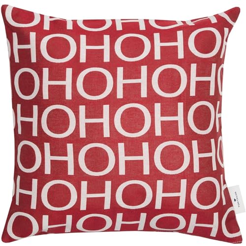 TOM TAILOR Weihnachtskissen rot – Kissenbezug Weihnachten – HOHOHO Baumwollmischgewebe gewebt – Couchkissen – Kissenhülle 40x40 kuschelig, weich, für Sofa, Bett & als Geschenkidee