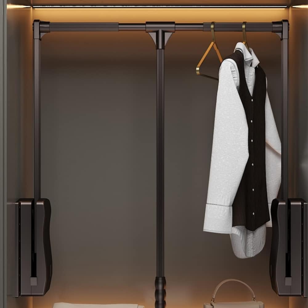 Barra de Armario Escamotable, Carga 30 Kg, Percha Ajustable, Barra De Prenda, Guardarropa, Ancho Ajustable 89-121 cm, Montaje En Piso, Acero Inoxidable, Metal (M)