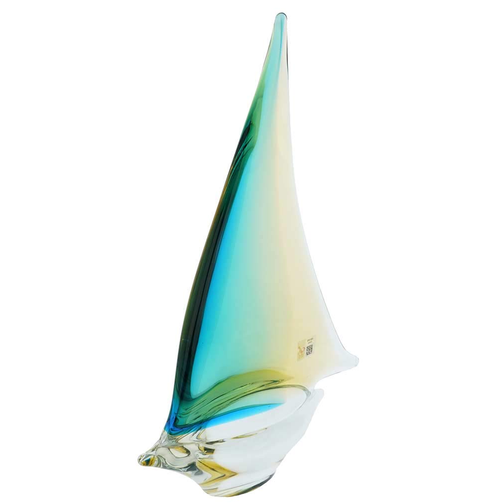 Glass Of Venice Murano Glass Large Sailboat - Amber Aqua