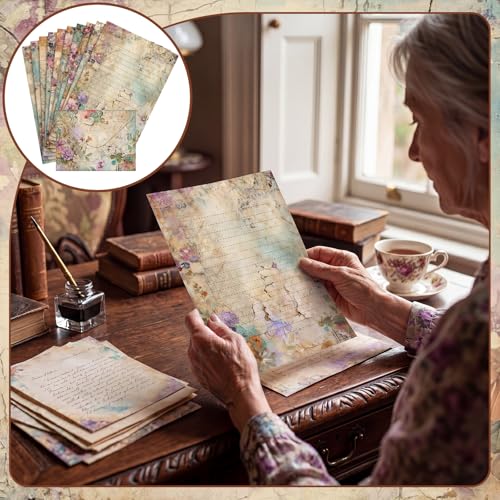 Image of TaoBary 160 Pcs Stationery Paper Kit 50 Double Sided Stationery Papers with 50 Matching Envelopes and 60 Round Dot Sticker, 10 Design (vintage Floral, 8.25 x 5.5 Inch)