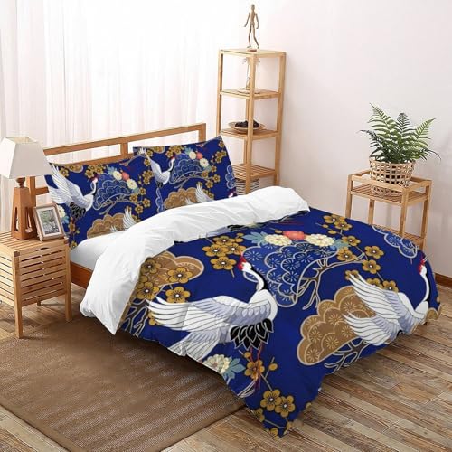 Housse de couette microfibre de qualité supérieure parure de lit motif grue blanche