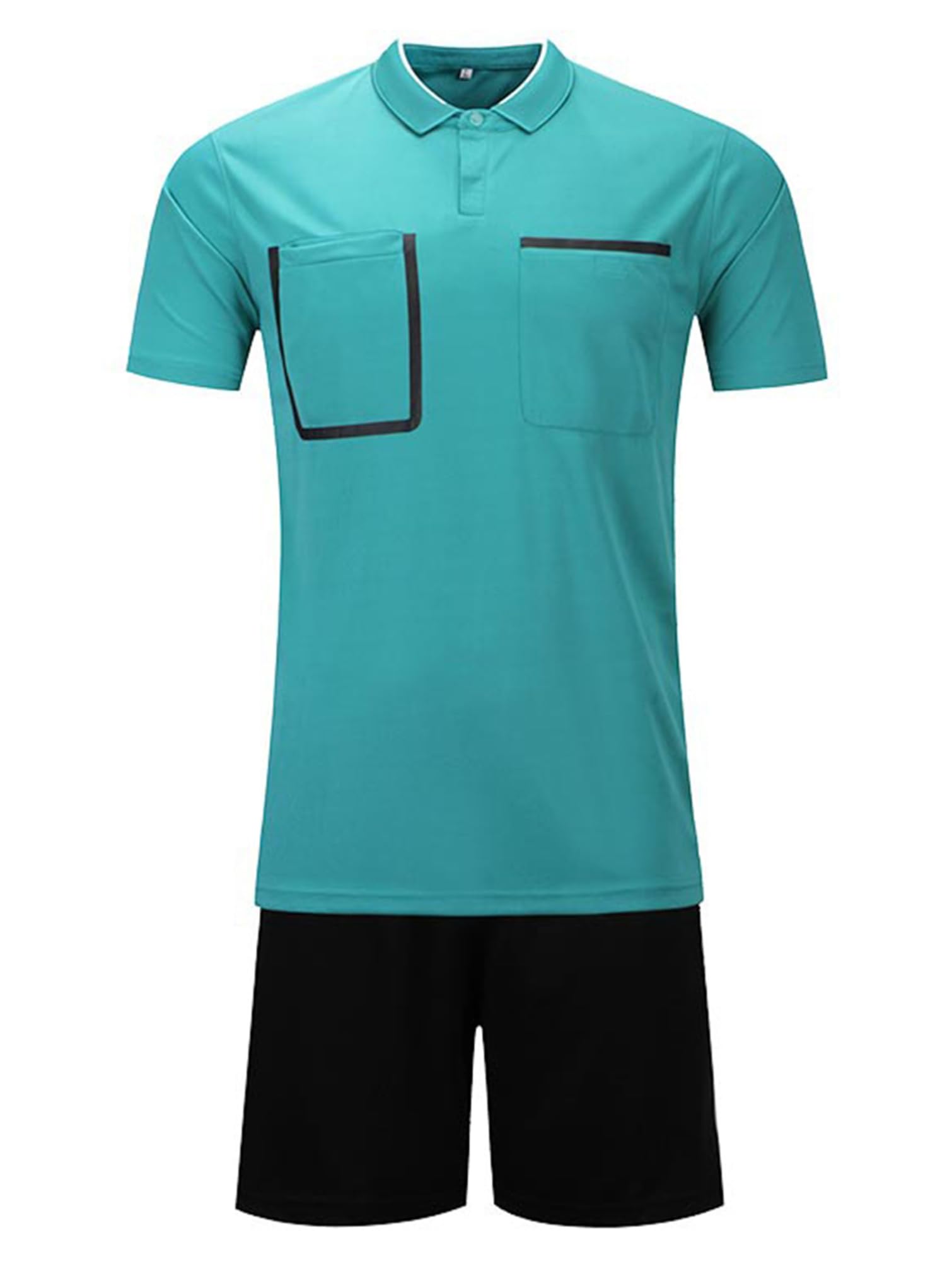 Mens Referee Outfit Soccer Uniform Official Umpire Jersey Pro Ref Tee Shirts and Drawstring Booty Shorts Set