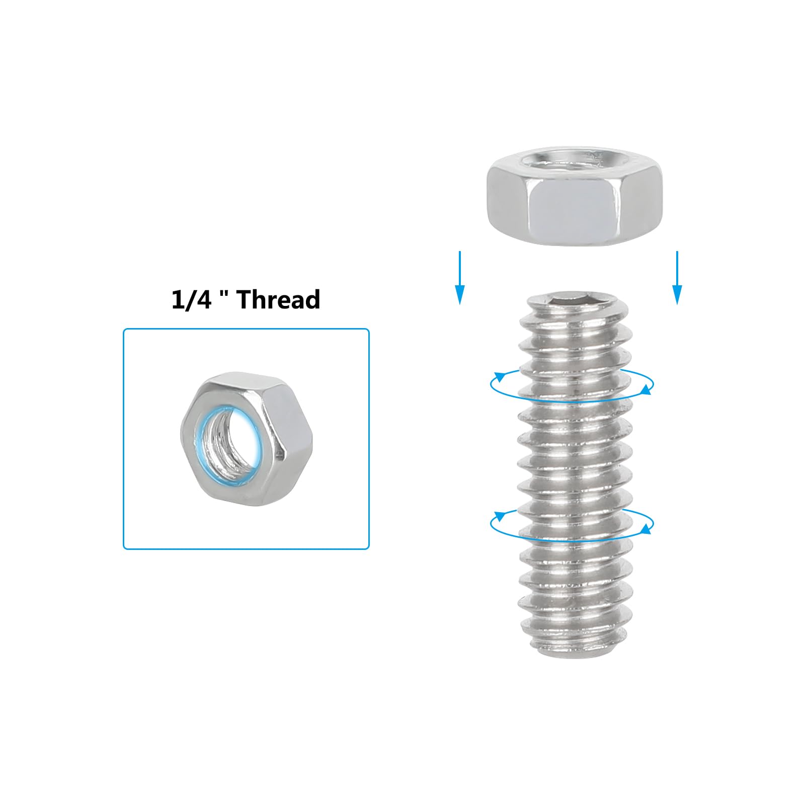 20Pack Knurled Thumb Nut, 1/4"-20x20mm Hand Nut Pass Hole Nut Aluminum Alloy Bright Black - View #11