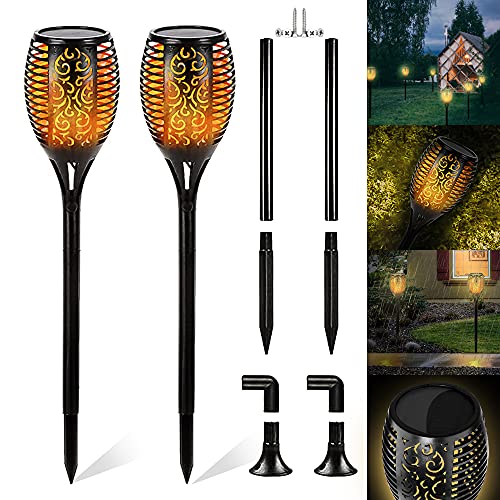 Lamparas Solares Para Jardin Ibello Llama Luz Solar Exterior Lámpara Grande Solar para Jardín, 2pcs Antorchas Solares Exterior 96 LED IP65 3 Modos de...