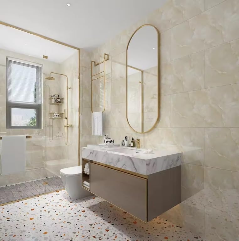 Image of New Peel and Stick Marble Wallpaper Backsplash Self-Adhesive PVC Waterproof Wall Tiles for Kitchen, Bathroom, Bedroom Multiple Size and Black,Cream,White. (2, Cream, 60x30)