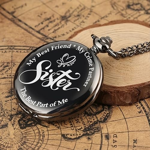 Image of Vintage Gandhi Style Pocket Watch with Engraved Designs & Messages Royal Black Analog for Men Women & Kids Includes Key Ring for car or Bike Keys Ideal Gift