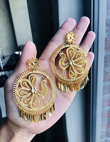 Folklorico Dance Traditional Mexican Gold Filigree Earrings, Peacock Earrings, Day of the Dead, Mexican Earrings3