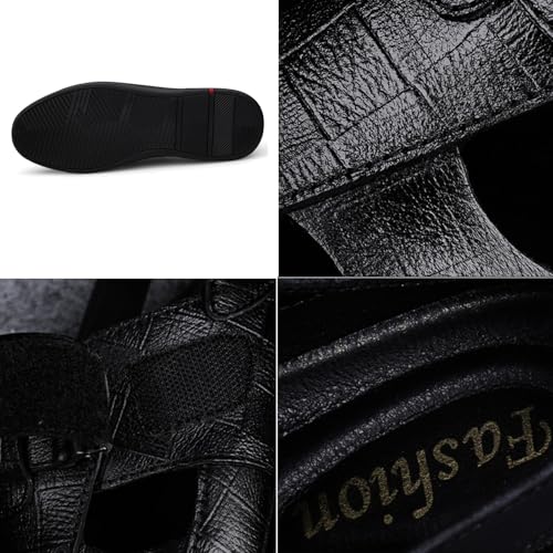 Men's Genuine Leather Hollow-Out Business Sandals,Adjustable Closed Toe Flat Fisherman Shoes,Summer Outdoor Casual Anti-Slip Beach Sandals3