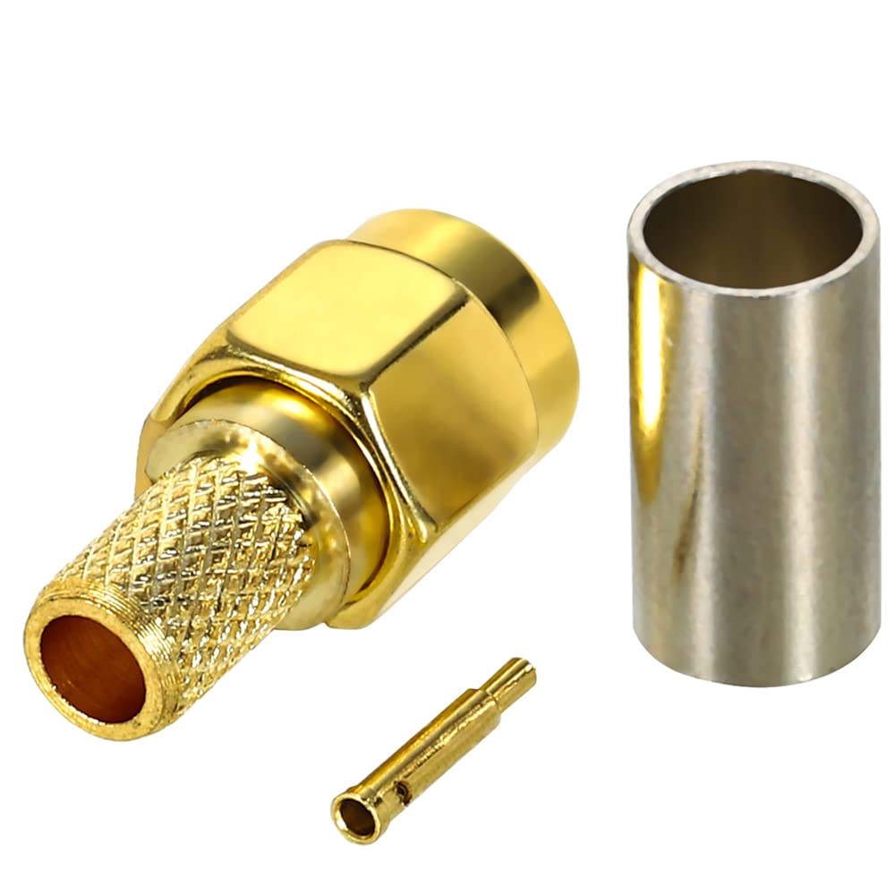 Connettore SMA maschio a crimpare placcato oro per cavi coassiali RG58 RG303 RG141 RG142 RG400 LMR195