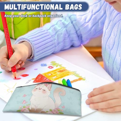 Image of Cat Butterfly Pencil Case for Girls Light Blue Pencil Box Kawaii Stationery Storage Pouch for Preschool Zippered Pen Organizer with Roomy Capacity