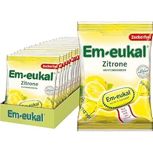 Em-Eukal Hustenbonbons Zitrone mit Vitamin C, Zuckerfrei & laktosefrei, Lutschbonbons mit Mentholnote, Großpackung 20 x 75 g