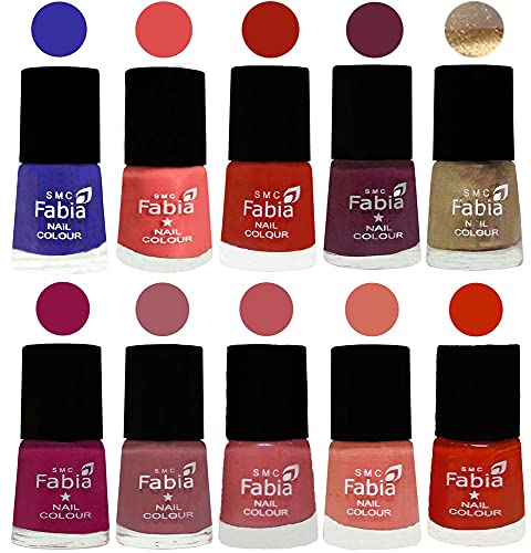 Image of SMC Fabia ALL IN ONE (PACK OF 10), Long Lasting Glossy Nail Polish, 6 ml Each, All Vibrant Colours,01778