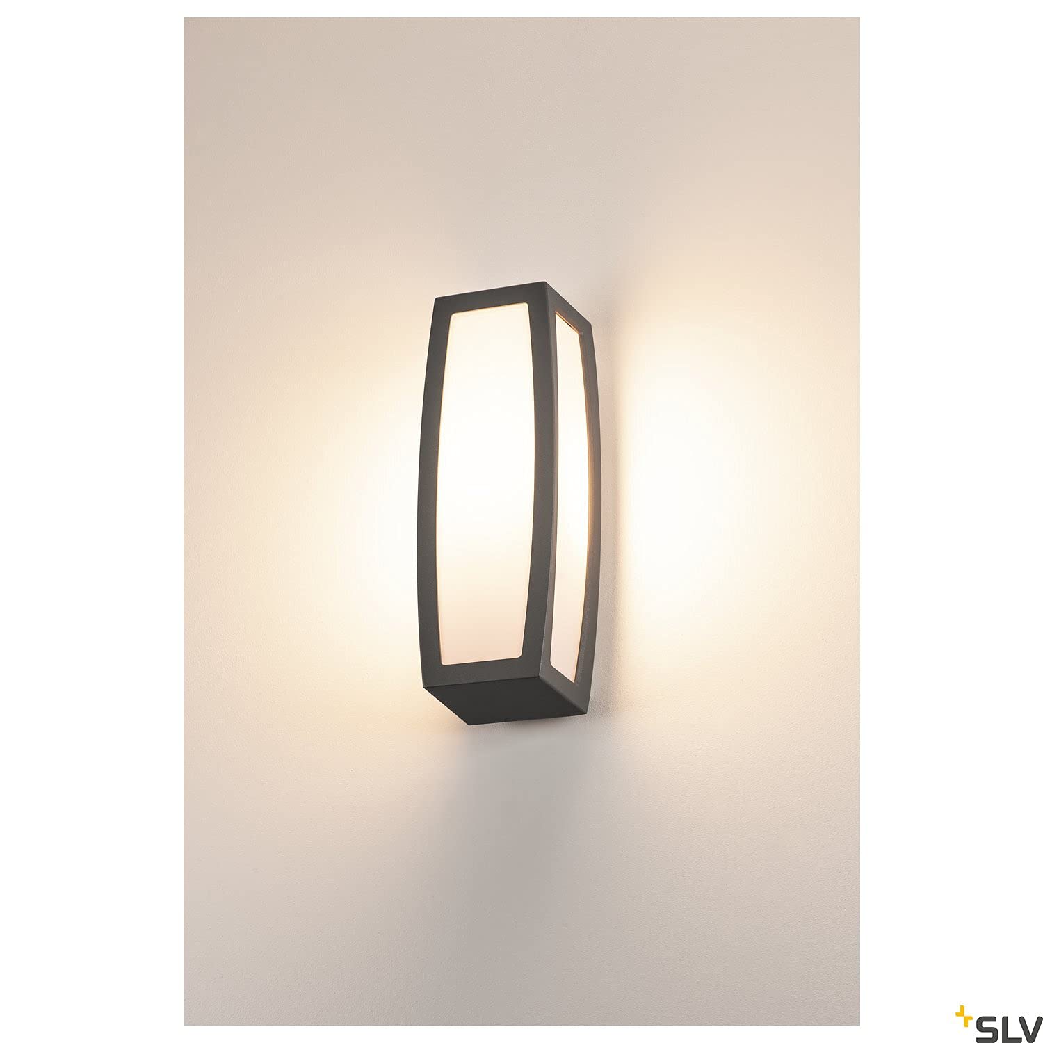 SLV Wandlampe MERIDIAN BOX mit Bewegungsmelder | für die effektvolle Außenbeleuchtung von Wänden und Hauseingang | LED Strahler, Wandleuchte, Aussenleuchte, Gartenlampe, Wegeleuchte | E27, 25W max,