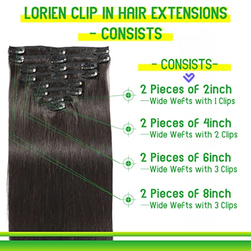Lorien Clip In Hair Extensions Real Human Hair 100G/3.6Oz Clip Ins 100% Human Hair Extensions Brazilian Remy Human Hair Clip On Hair Extension 8Pcs Per Set With 18Clips Double Weft (18 Inch, #1B Natural Black Color) #TOP2