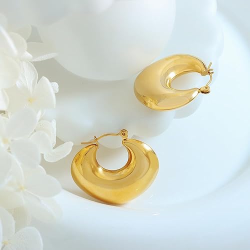 Miniatura 6 de Aretes de aro gruesos de oro para mujer, grandes o pequeños, aretes de aro gruesos de oro, joyería hipoalergénica chapada en oro de acero de titanio
