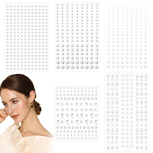 850pcs Pegatinas Gemas de Diamantes de Imitación, VEGCOO Brillantes Para la Cara Pegatinas de Gemas...