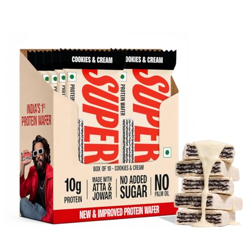 Image of SuperYou Cookies & Cream Protein Wafer Bars (Pack of 10)|10g Protein, 3g Fiber, No Added Sugar|Yeast Fermented Protein|Energy Bars|Crunchy Wafer Bar|100% Vegetarian|No Palm Oil|400g