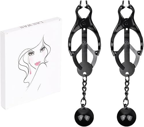 Bluebay Leather Abrazaderas de pezón con colgantes, pinzas de metal para pezones, no perforantes, joyería decorativa para mujeres (negro + bola