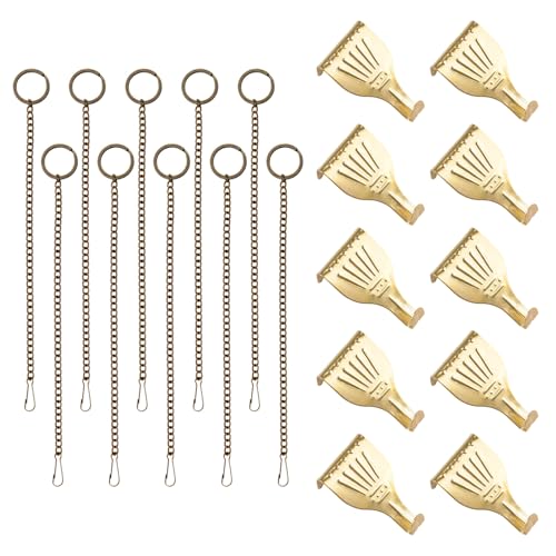 Image of Picture Hanging Kit 10Pcs Picture Rail Hooks with 10Pcs Chains, Metal Rail Hanging Hooks Picture Display Hanging System for Wall Picture, Exhibition(Bronze)