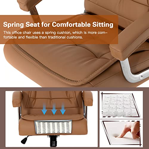 Hoxne Executive Office Chair Adjustable Leather Chair High Back Swivel Office Desk Chair With Padded Armrest 350Lbs Load-Bearing Spring Seat Computer Desk Chair For Home Office (Khaki) #TOP3
