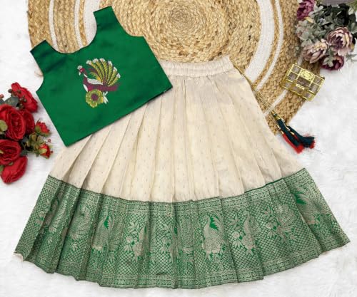 Image of Girls South Indian Pattu Pavadai | Traditional Jacquard Silk Lehenga Choli Set