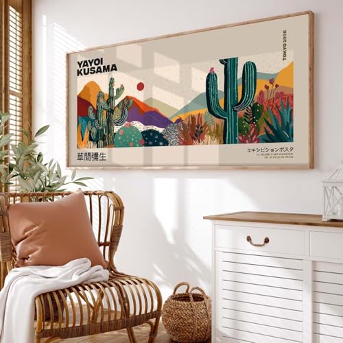 Cactus de Yayoi Kusama estampe art floral de montagne tableau horizontal étroit 75 x 150