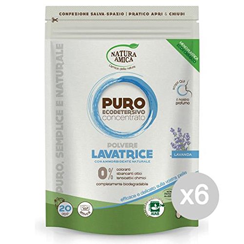 Glooke Selected Natura Amica Set 6 Natura Amica Detersivo Lavatrice Polvere Puro Naturale Lavanda 250 gr.